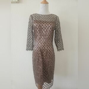 Vintage Cachet Bronze Lace & Sequin Cocktail Dress - Y2K Formal Sheath - Evening